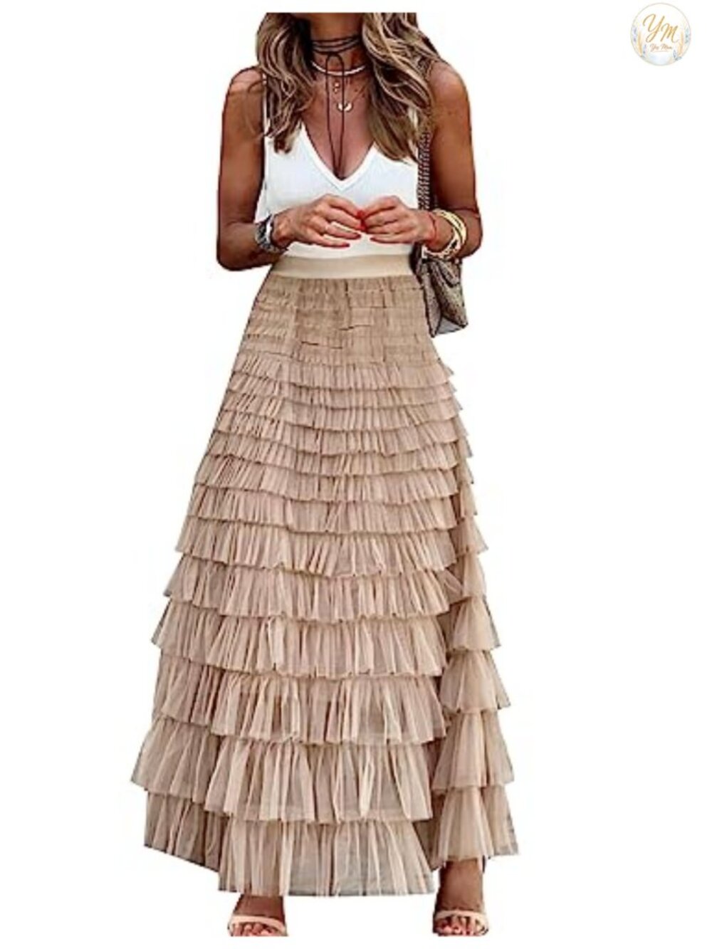 Tulle Maxi Skirt A-Line High Waist Tiered Layered Long Skirt for Women